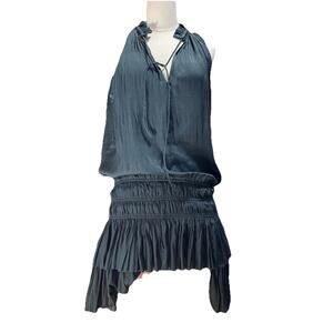 Womens Current Air Cara Smocked Pleated Mini Dress Green Sleeveless V-neck- S